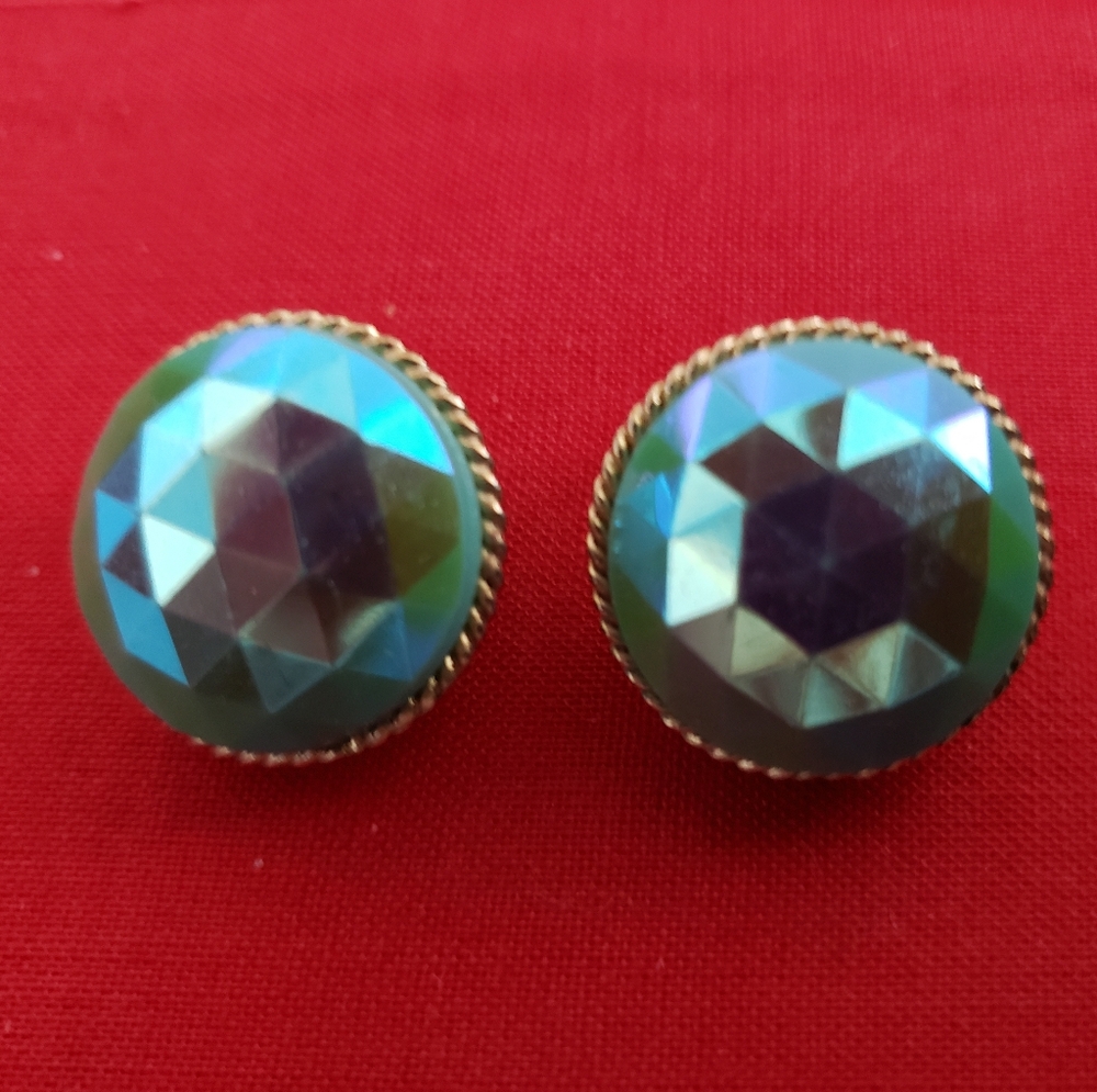 Vintage W Germany Iridescent Blue Green Earrings